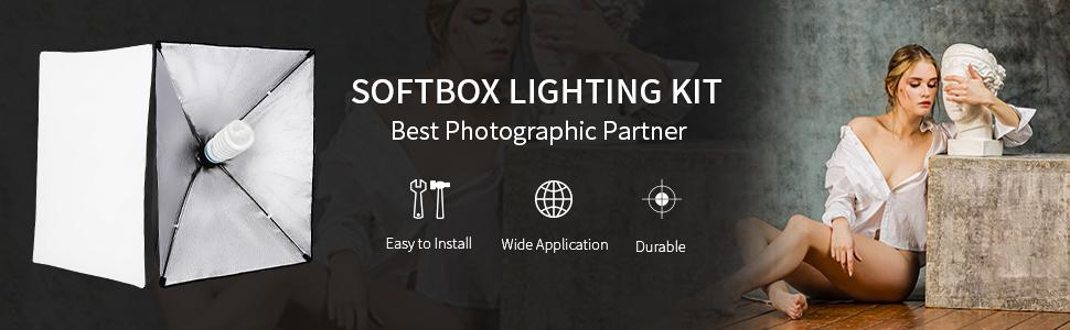 VINGLI Softbox Lighting Kit, Studio Lights with 2 135W Bulbs 5500K Continuous Photography Lighting Kit for Filming Portrait Product Shooting Photography Video Recording