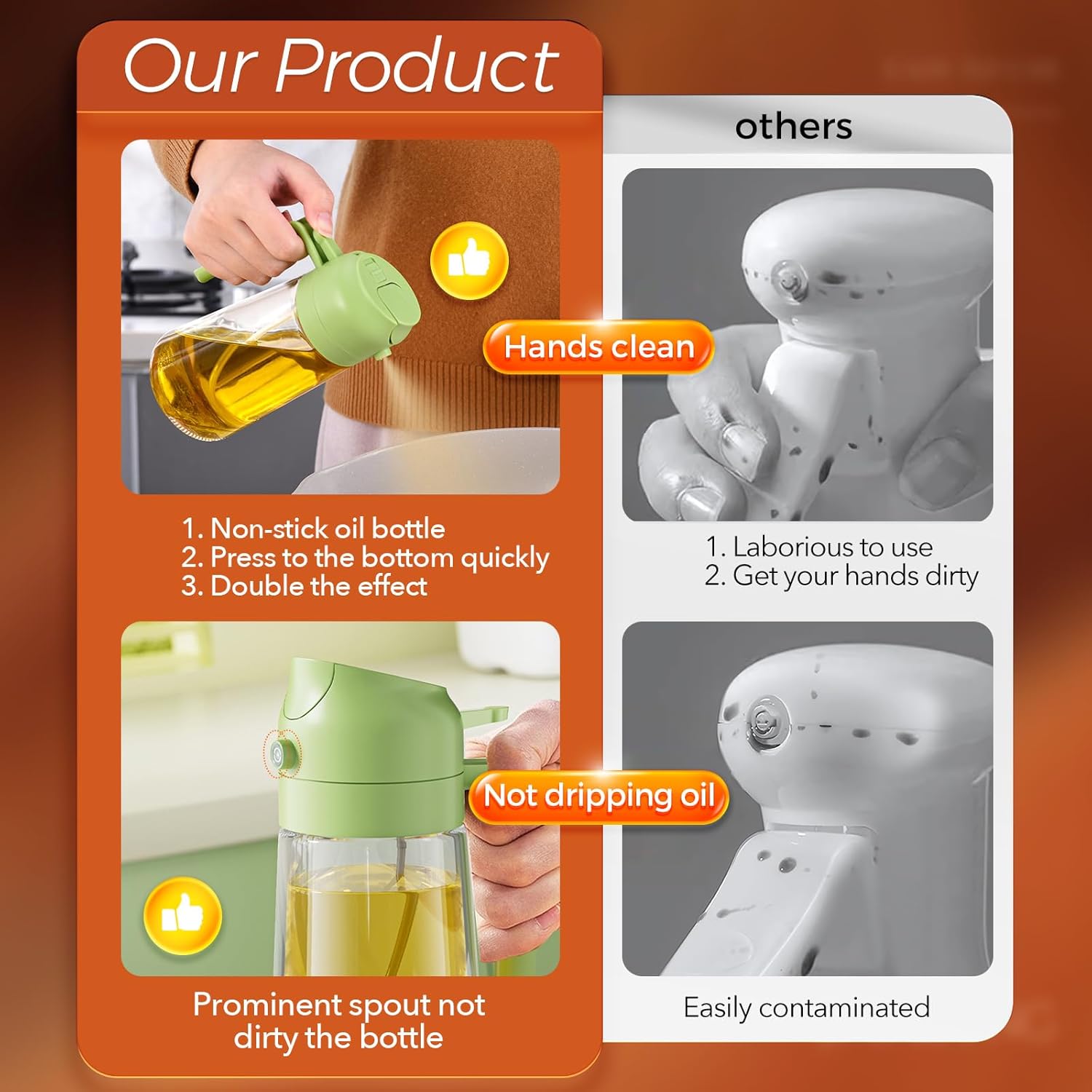 Multi-Function 2-in-1 Oil Dripper and Sprayer Kitchen Oil Dispenser for Cookware and Air Fryers Accessory for Salads, Grilling, Frying, and Baking