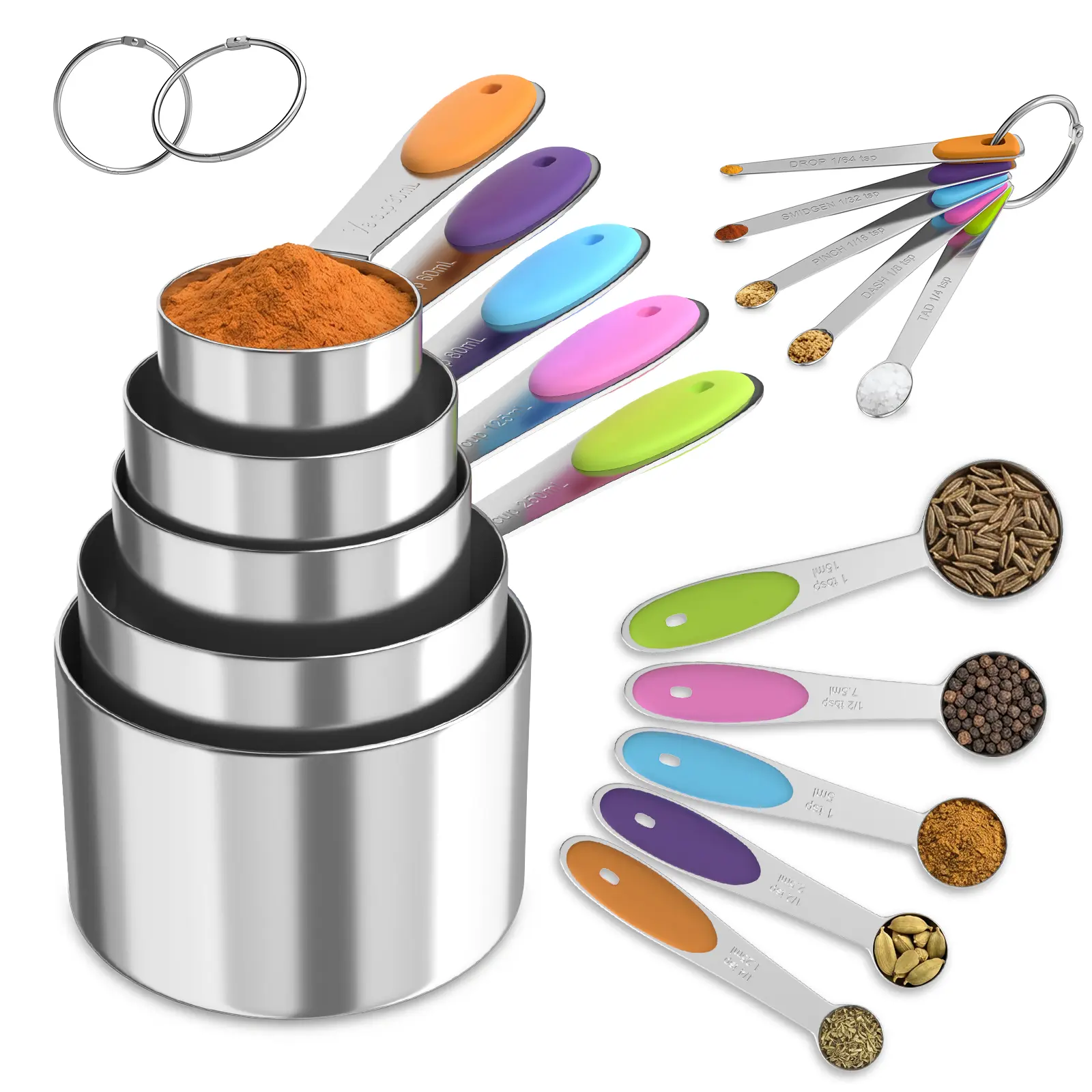 15 PCS Stainless Steel Measuring Cups and Spoons Set,Sturdy and durable, not easy to rust.Kitchen Utensils for Cooking and Baking.(5 Cups+10 Spoons)