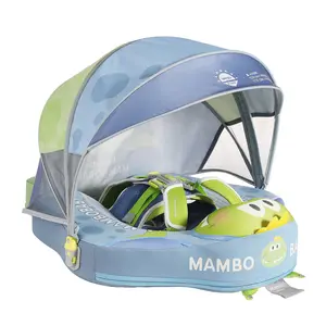Mambobaby Non-Inflatable Dinosaur Baby Swim Float with Detachable Canopy, UPF 50+ Sun Protection, 5-Point Safety System, Dual-Position Float for Babies 3-24 Months