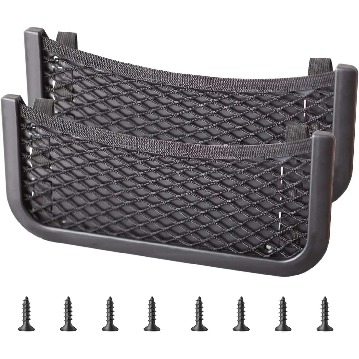 Universal Boat Caddy Organizer Mesh Bag with Plastic Frame, Elastic Pockets & Mounting Screws – 10.2x4.8in Car/RV/Truck Stowing Accessory for Small Items (Pack of 2)