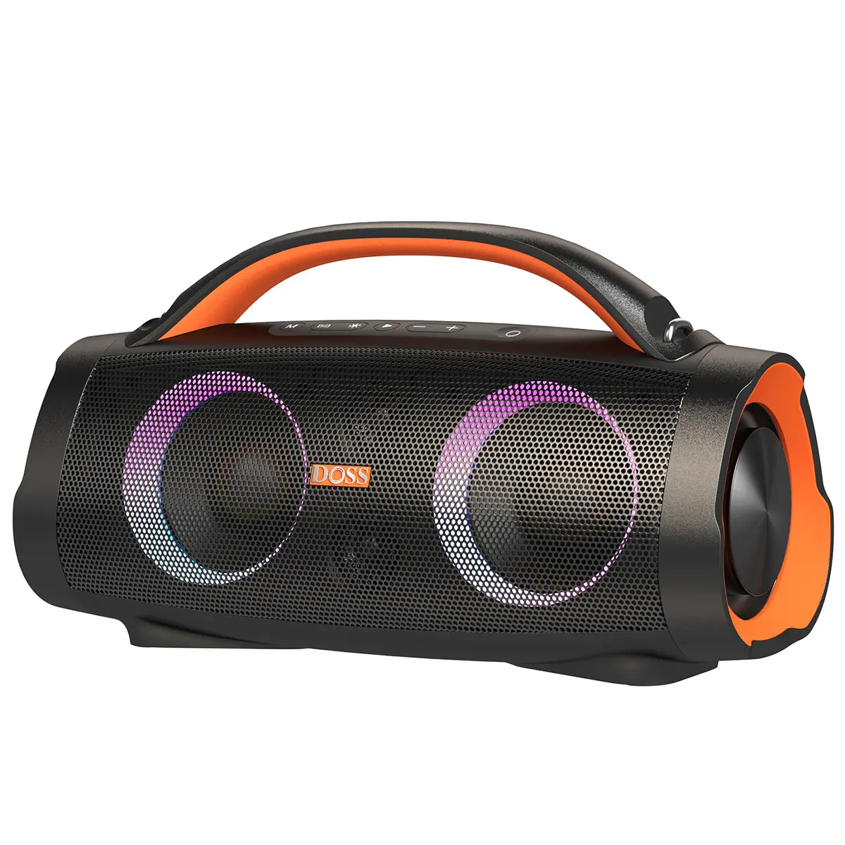 DOSS Extreme Boom+ Portable Waterproof Bluetooth Speaker (Sound Box) - 100W Stereo Audio, IPX6 Protection, LED Lights, PartySync Mode, Dual 40W Woofers, 10W Tweeters, 10400mAh Battery, USB Type A Charging, Durable Handle, Orange, for Mobile Use, Waterproo