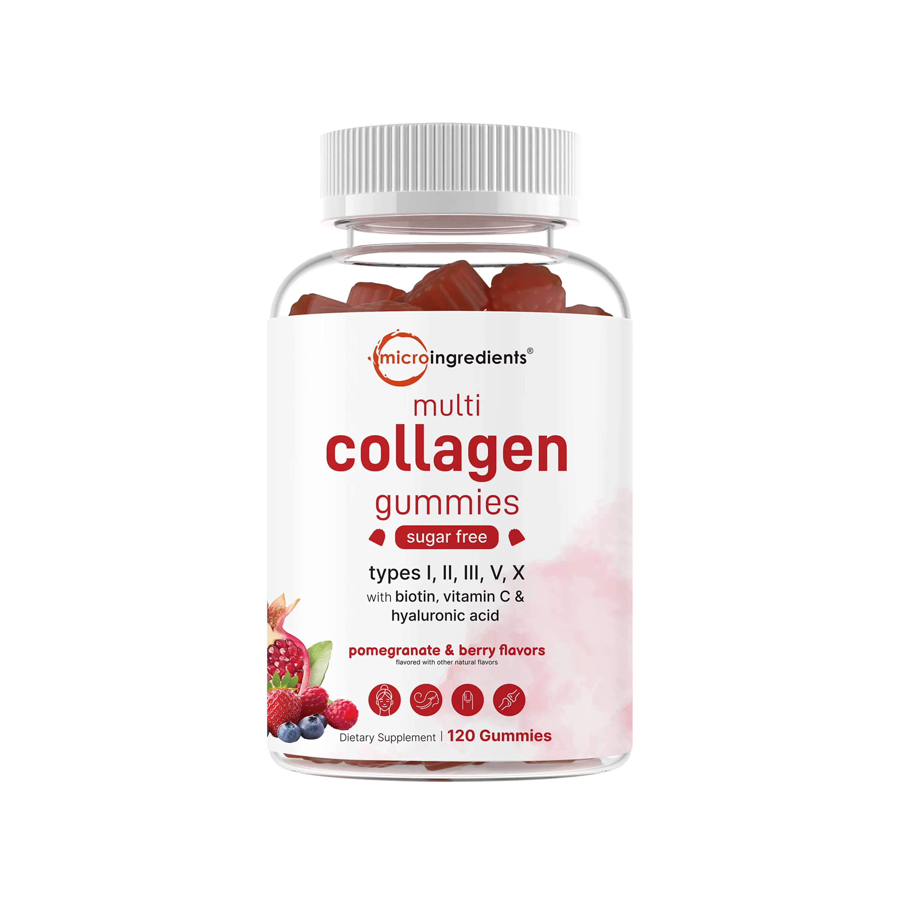 Micro Ingredients Multi Collagen Peptides Gummy, 120 Counts | Sugar Free, Natural Flavored - Hydrolyzed Collagen Peptides