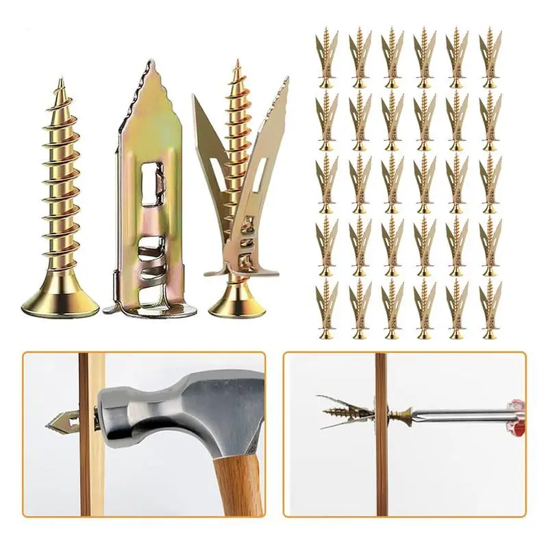 120Count Drywall Self Drilling Anchors and Screws,Heavy-Duty Zinc-Plated Steel Anchors with Self-Tapping Screws,Easy Application,No Drill or Holes in Wall,Hollow Screws and Anchors for TV,Bicycle,Cabinet Fixing Accessories.