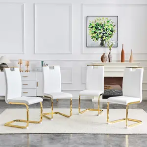 Set of 4 White PU Leather Dining Chairs, Modern Minimalist Accent Armless Seat for Living Room, Kitchen, Small Space, Easy Clean & Assembly