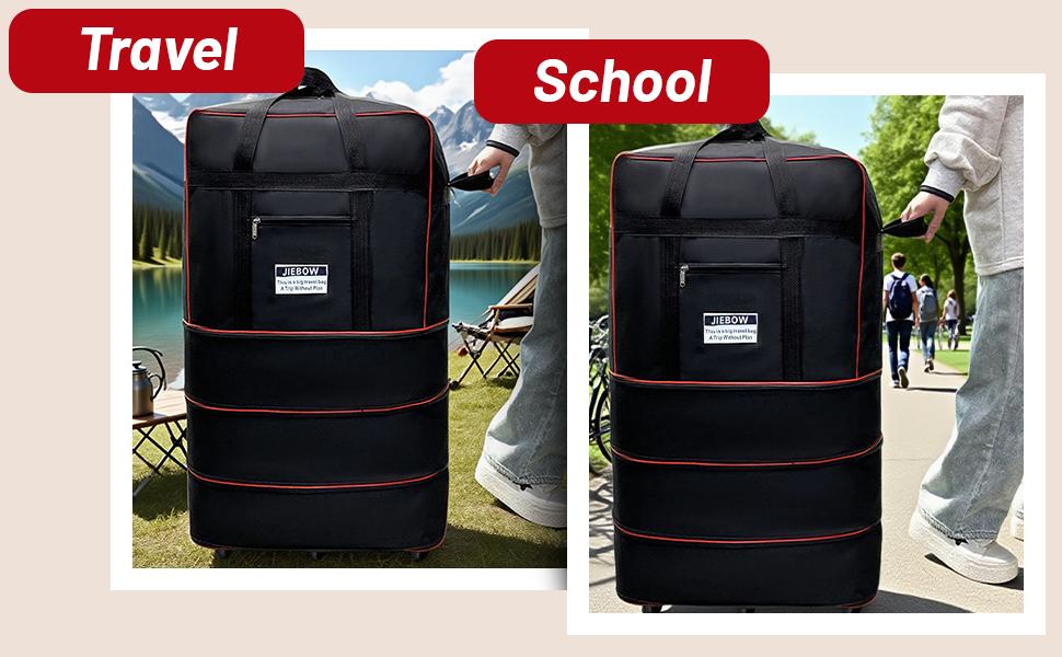 Expandable Travel Bag with Wheels, 100L Lightweight Foldable Luggage, Large Capacity Rolling Duffel Bag, Expandable Suitcase for Airplane Travel, Moving, Weekend Trips