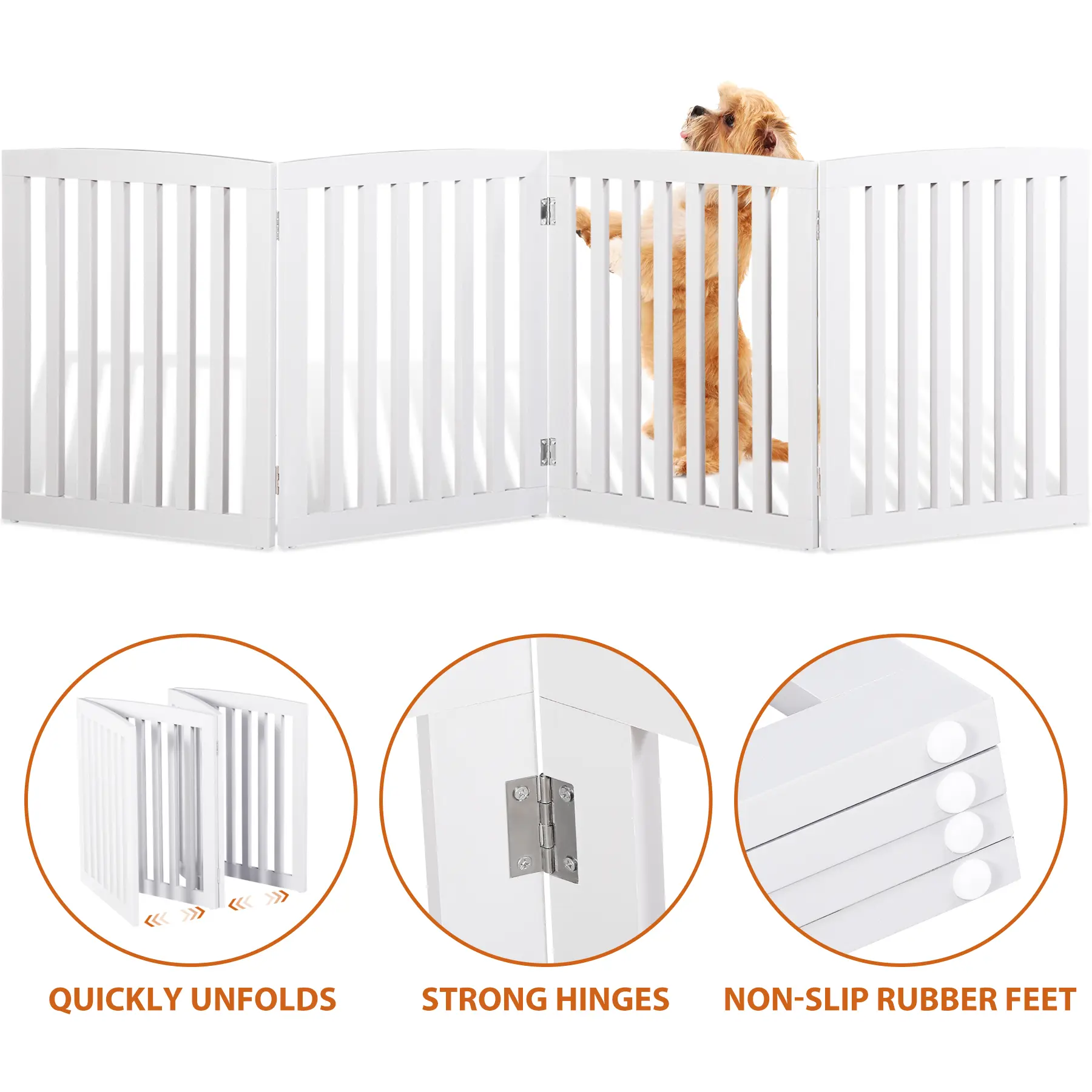 Segawe 4-Panel Dog Gate Foldable & Freestanding Enclosed Home Pet Gate - Solid MDF Frame Entryway Dog Fence, 2.7" Thin Profile, 82" Expandable, 8 Protectors, 20.4"(L)x24"(W)x0.7"(H), 22.1 lbs, No Assembly, Easy Storage/Cleaning, Long-Lasting Durability, F