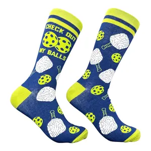 Men's Check Out My Balls Socks Funny Sarcastic Pickleball Graphic Novelty Footwear For Men Funny Graphic Socks Comfortable Fitted Spandex Cotton