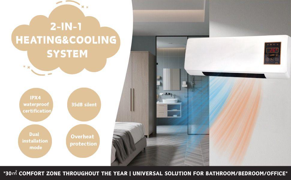 TazTir Wall-Mounted Heater 1200W for Indoor Use with Remote & Touch Control 6-Hour Timer Overheat Protection Tool-Free Install for Bedroom Bathroom Garage Office