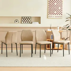 NORDICANA PU Leather Dining Chairs Set of 4, Mid-Century Modern Beige Leather Kitchen Chairs, Armless Dining Room Chairs with Black Metal Legs for Dining Room, Living Room