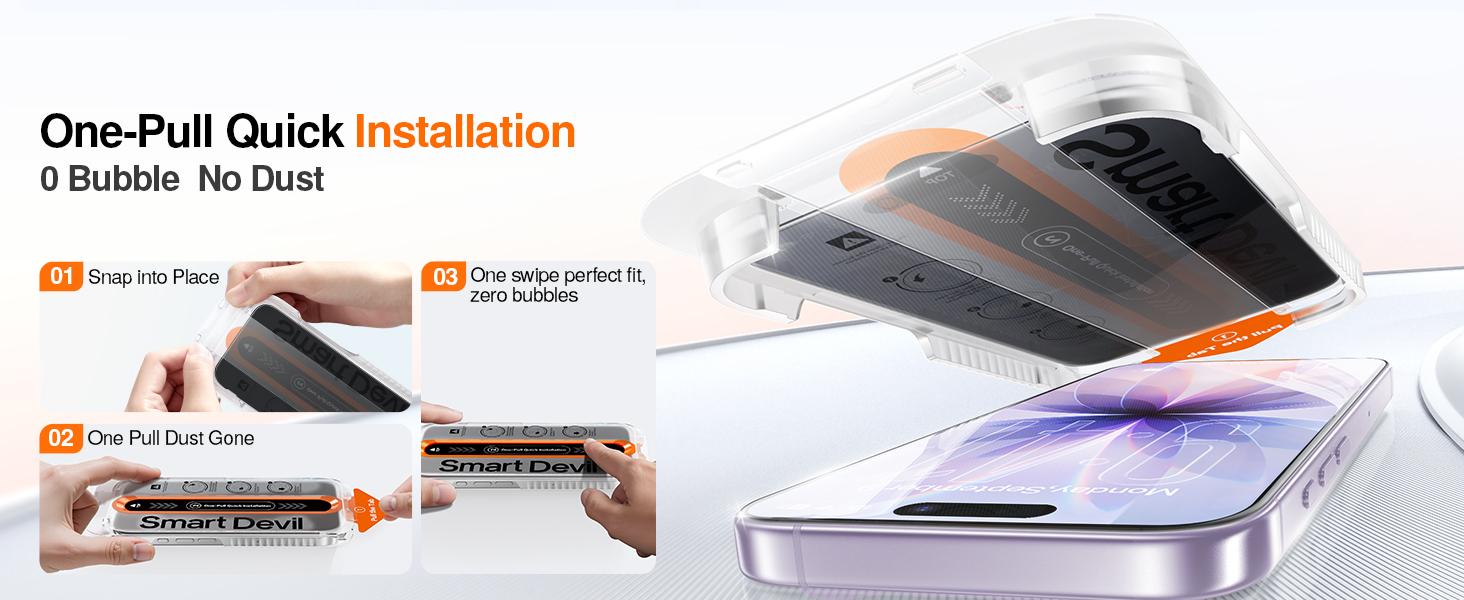 【Dust-Free Tray Auto-Install】SmartDevil (2/3 Pack) Screen Protector for iPhone, Samsung—Optical Clear / Privacy Protection—Anti-Spy 9H Tempered Glass, Anti-Fingerprint, Sensor & Case Friendly
