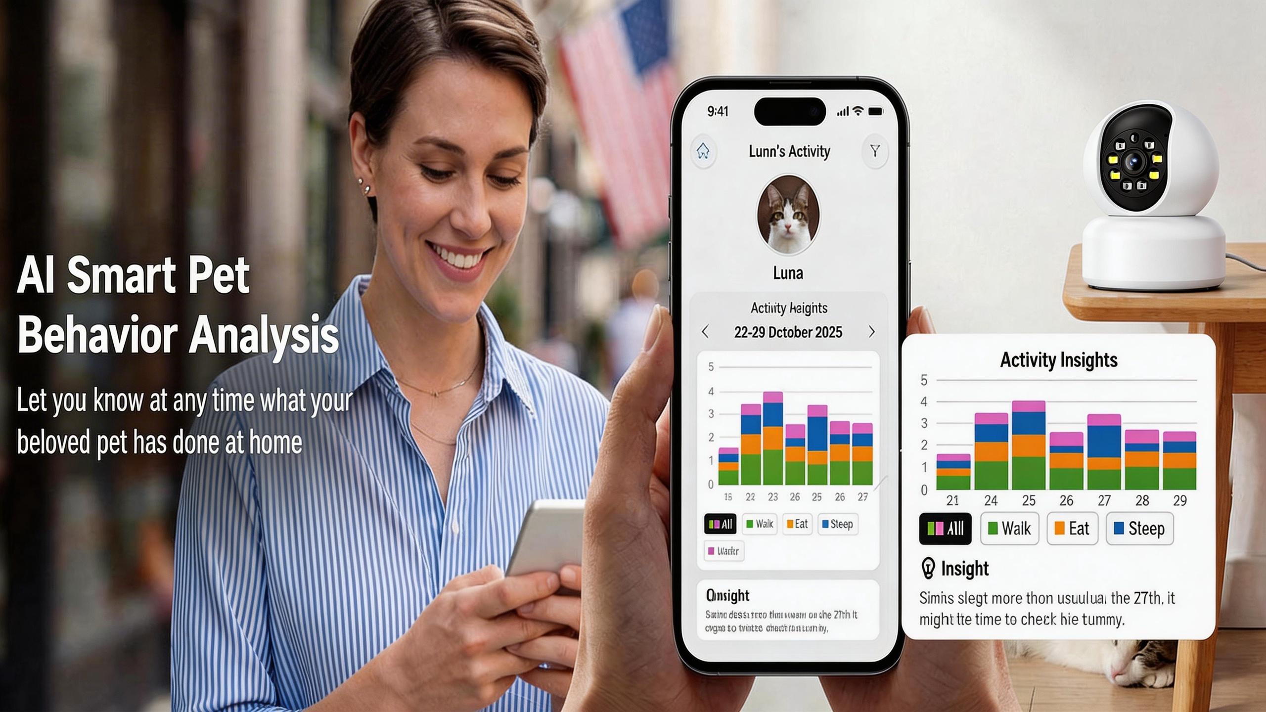 【Pet Monitoring】Hawkray Smart Pet Monitor for Multi-Pet Homes | 360° Coverage | 3MP 2K HD | AI Pet Recognition | 2-Way Audio & Home Security​