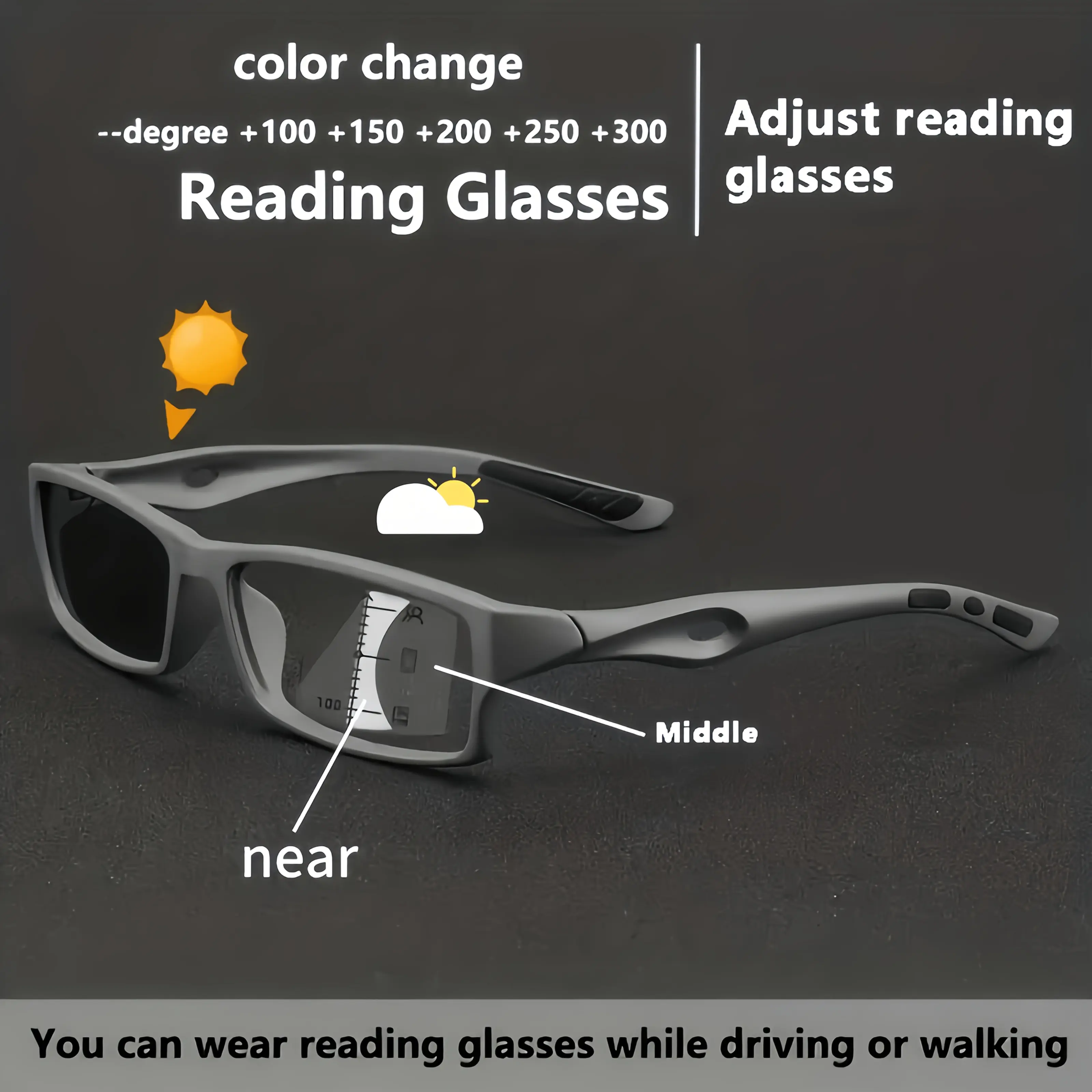 Men's Photochromic Progressive Reading Glasses - Auto-Lens, Color-Tinted, Anti-Ultraviolet, Classic, Dark Anti-Glare Sunglasses for Driving, Outdoor Use - Perfect Gift for Father, Auto-Lens Men's Sunglasses, Color-Tinted Men's Sunglasses