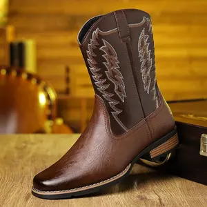KVONE Men's Fashion Cowboy Boots — men's cowboy boots crafted with Western embroidery techniques, featuring a non-slip pointed toe design, thick sole, and short shaft style. Durable and long-lasting while retaining a classic retro style. Men's Shoes