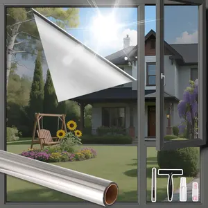 One Way Privacy Window Film Reflective Mirror Home Window Tint Film Heat Blocking No Glue Static Cling See Out Not in Glass Door Covering (Silver,17.5 Inch X 6.5 Feet)
