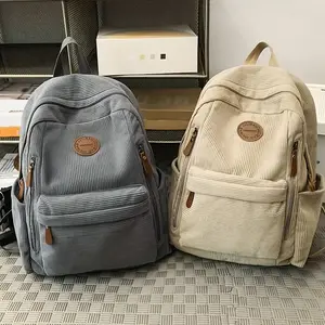 Women'S Corduroy Backpack - Large Capacity Multi-Compartment Laptop Backpack with Adjustable Straps, Durable Polyester Lining & Zipper Closure, Stylish Solid Colo for Work, School, Travel, Commute Organized Daypack