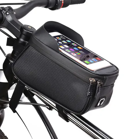 Unisex Functional Cycling E-Bike Phone Frame Bag - Bike Phone Holder, Bicycle Accessories, IPX4 Water-Resistant, TPU Window Touchscreen, Shockproof, Easy Installation, 3 Strong Adjustable Straps, Bottom Strap, Hidden Port, Standard Fit