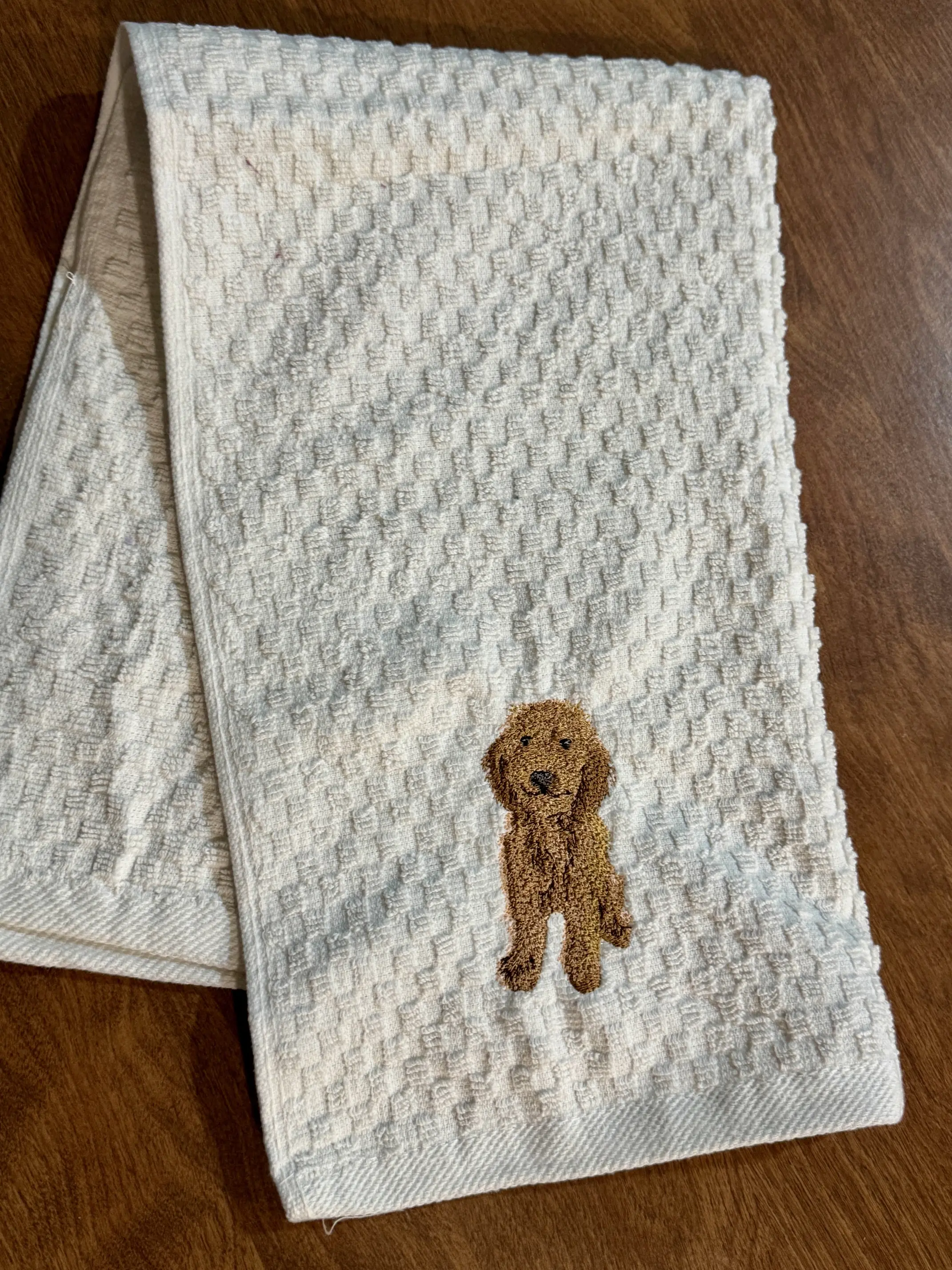 Golden Doodle Embroidered Cotton Hand Towels - Cozy Rustic, Handmade with Care, Custom Breed Art, Soft & Durable, Durable for Daily Wiping, Farmhouse Kitchen Decor, Sweet Housewarming Gift with Charm