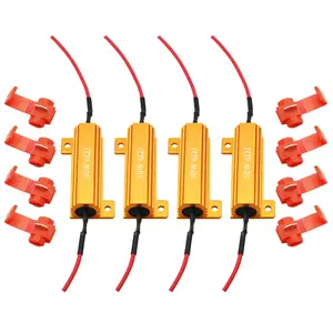 50W 6ohm LED Load Resistors with Quick Wire Clips, Aluminum Case Resistor for Fix LED Turn Signal Lights Bulb Fast Hyper Flash, Automotive Replacement Resistor for Fix Blink Error Code (Gold, 4PCS)