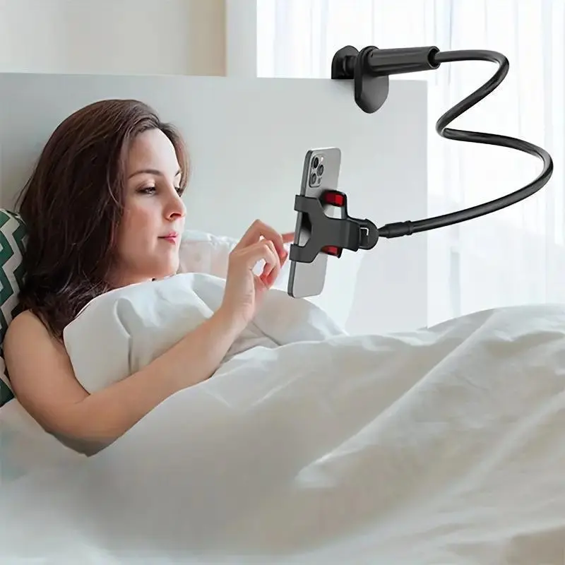 360° Rotatable Phone Holder, Flexible Adjustable Handsfree Phone Stand with Spiral Base, Bedside Smartphone Mount for Bedroom, Office and Home