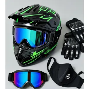 Green Motorcycle Helmet Adult Full Face Airsoft Tactical Helmet With Goggles Gloves Mask For Electric Dirt Bike ATV UTV Pit Bike Ebike Mountain Bike Racing DOT Approved Safety Protection Quick Release Buckle Removable Washable Padding Fast Shipping US sum