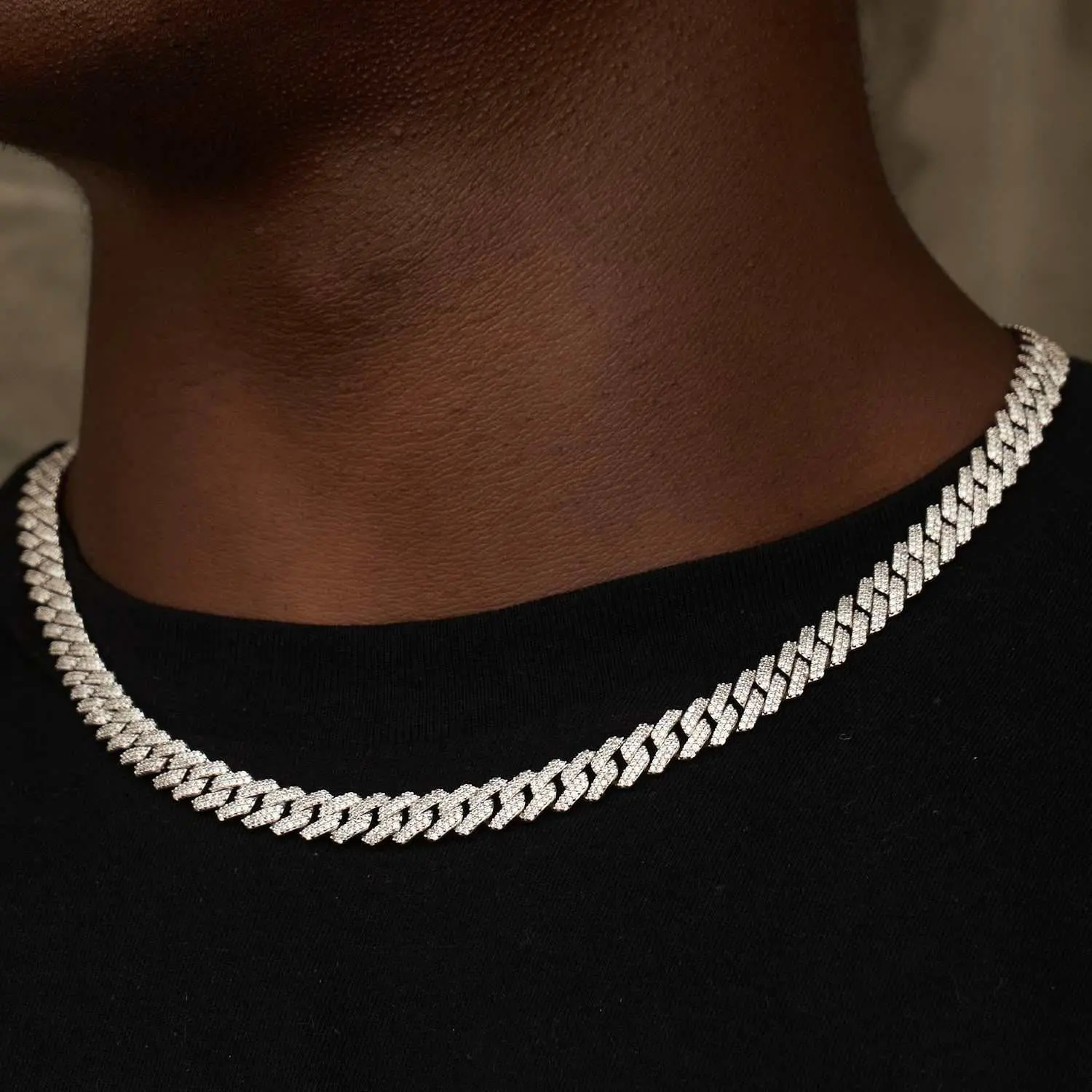 GLD 8.5MM Diamond Prong Cuban Necklace | 14k White Gold Plated, 16-22" Lengths, CZ Stones, Iced Out Prong Links, Guaranteed for Life - Perfect Gift