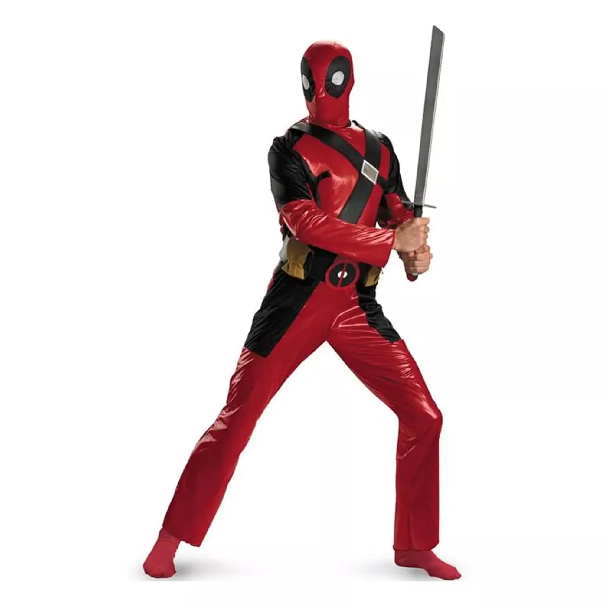 Men's Officially Licensed Deadpool Costume Kit - Superhero Jumpsuit with Utility Belt, Mask, Clothes for Halloween