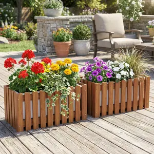 Spaco Solid Wood Raised Garden Bed for Flowers & Vegetables, Outdoor Wooden Planter Box for Garden, Patio & Balcony, Durable Wood Planting Box