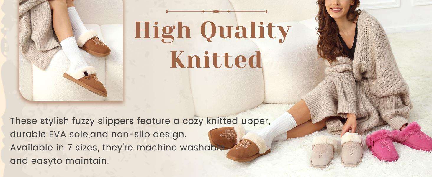 OOW Fuzzy House Slippers for Women with Memory Foam Comfy Bedroom Fluffy Western Cowgirl Boot Slippers Indoor Outdoor Square Toe