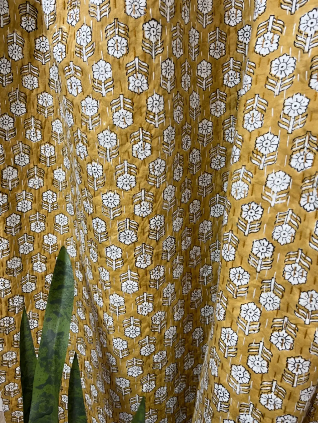 Amber Harvest Block Print Cotton Kantha Quilt Amber Harvest Block Print Cotton Kantha Quilt