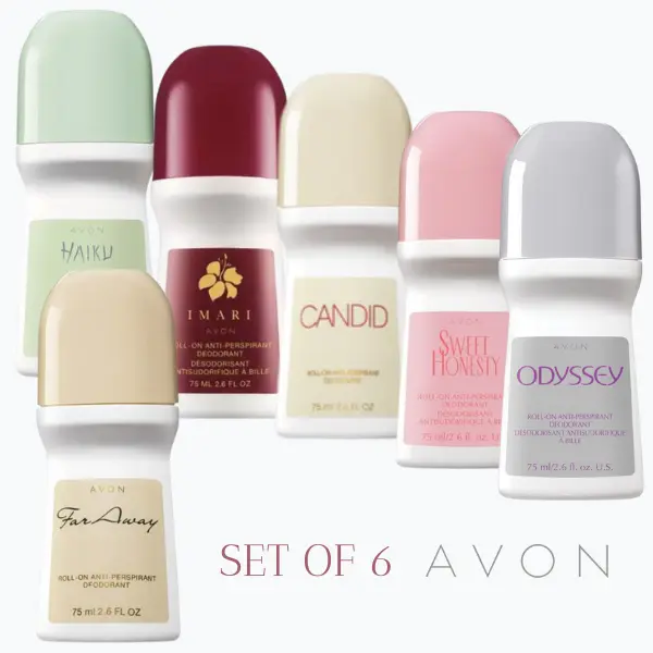 Avon Roll-On Antiperspirant Deodorant incluided fragance: Far Away, Haiku, Imari, Candid, Sweet Honesty and Odessey SET