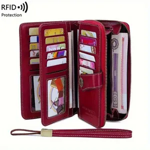 【NEW UPDATED】Women's Colorful  PU Leather Solid Color Purse Leather Card Organizer purse accessories, wallets women RFID Blocking Leather Large Capacity Card Holder Ladies Phone Clutch Travel Long Purse Wristlet