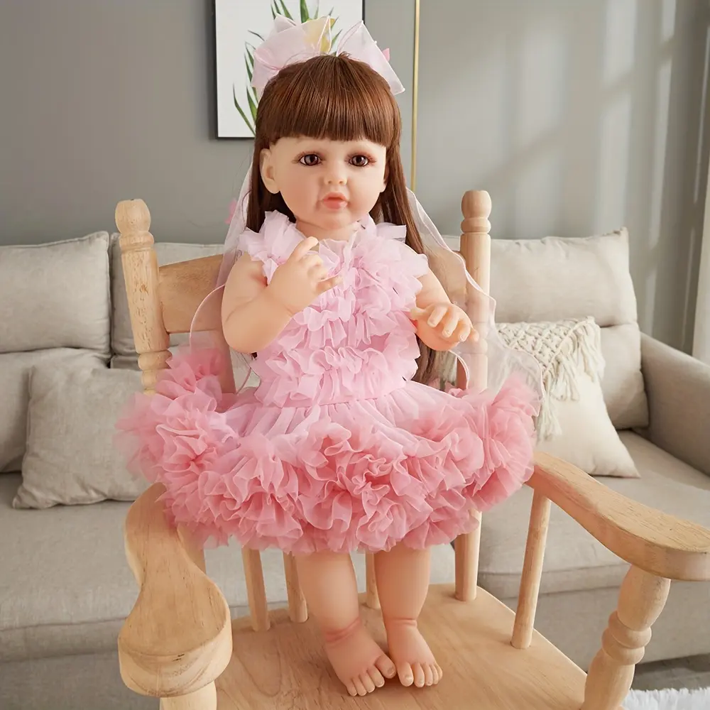 55cm (22in) Realistic Reborn Baby Doll, Full Vinyl Body Unisex Soft Doll with Pink Tutu Skirt, Ideal Holiday Gift for Thanksgiving, Birthday (Toys & Hobbies, Dolls & Stuffed Toys)