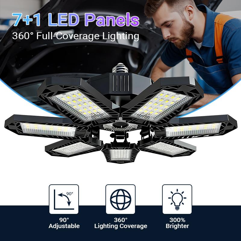 FOLDABLE GARAGE LIGHT Deformable Bright Shop Ceiling Bulb Lamps Barn Warehouse Garage Foldable 7+1 Panel Work Light  Easy Installation