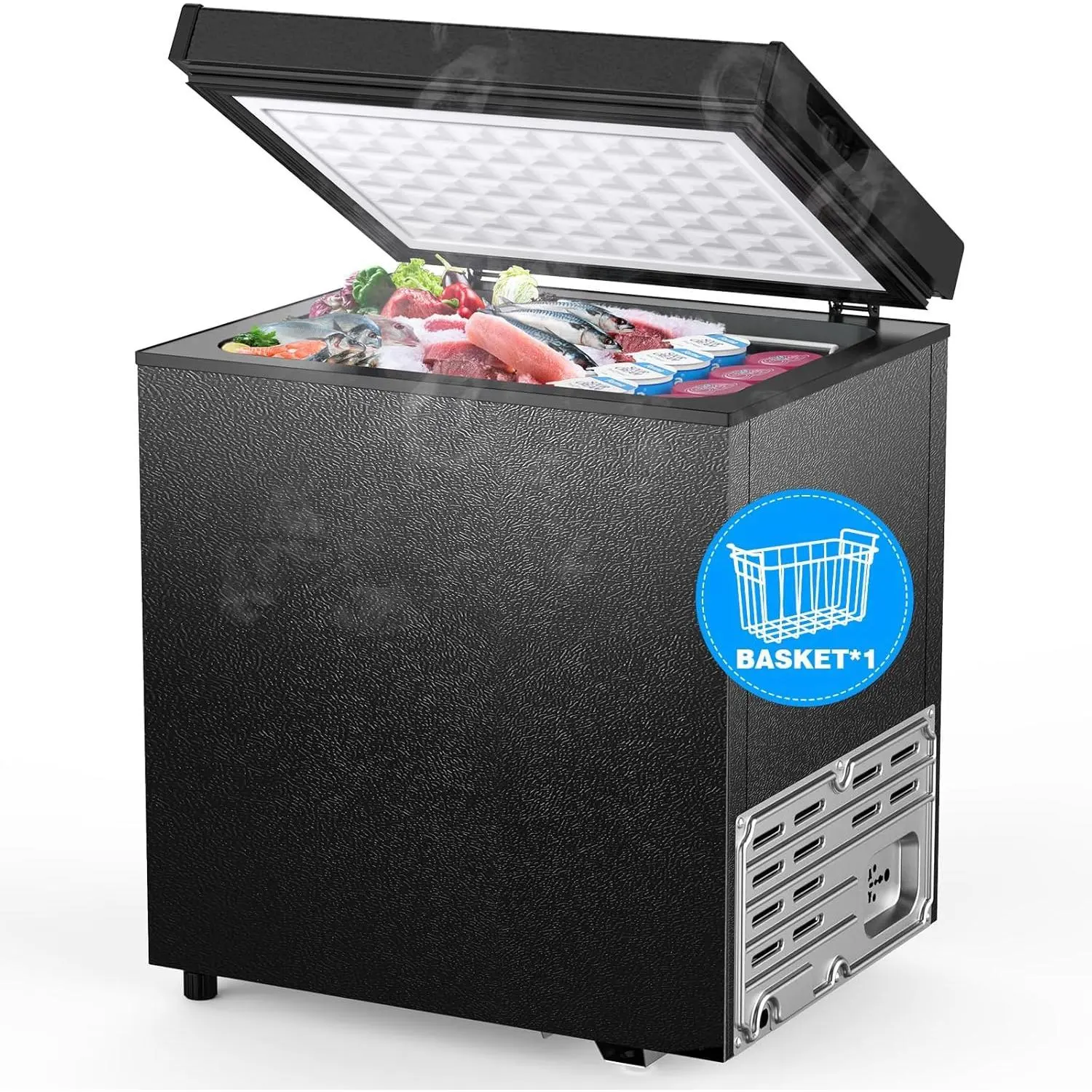COWSAR 1.8 Cu.Ft Chest Freezer with Removable Basket and Bottom Defrost Water Drain Freestanding Top Open Door, Deep Freezer, Icebox, Cold Storage, Food Preservation, Mini Freezer with Adjustable 7 Thermostat for Home/Apartment, Black