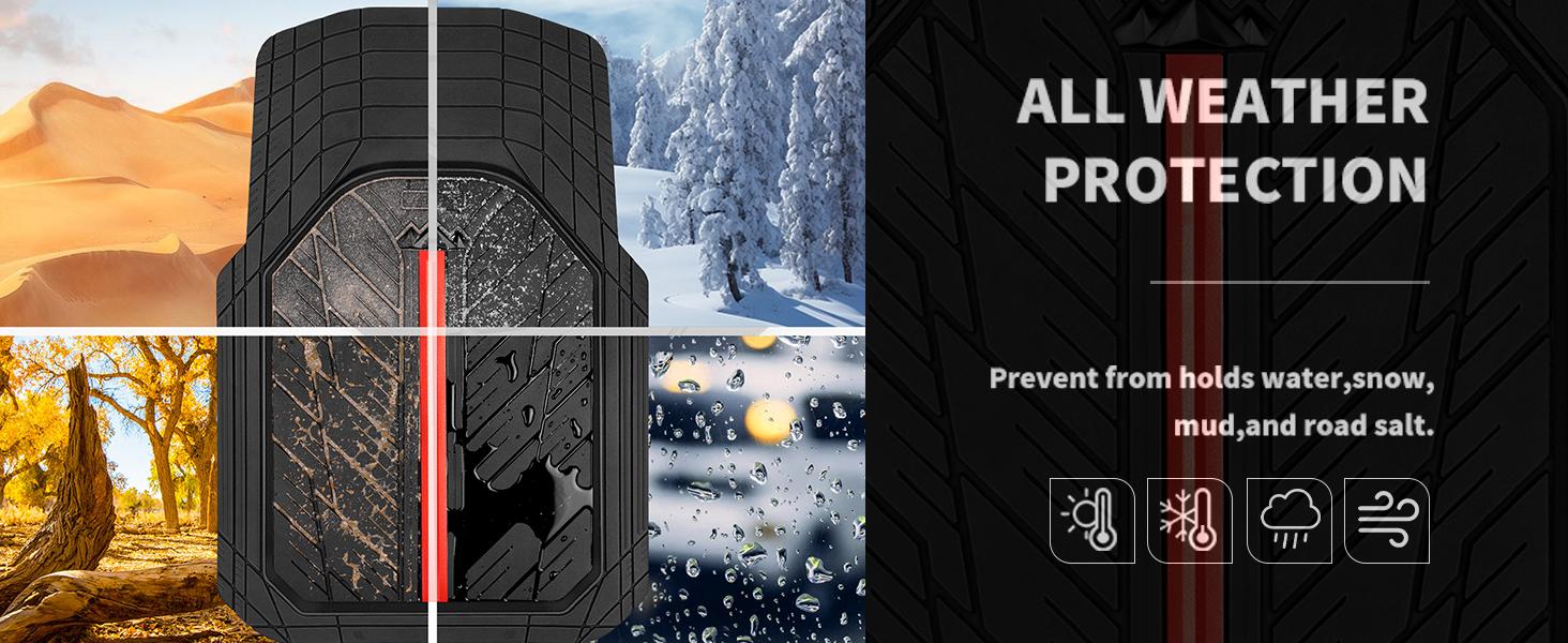 CAR PASS Tire Tread DeepDish Rubber Floor Mats，Heavy Duty car mats， Universal XL~M ，Fit for Truck SUV Vehicle Automotive, Waterproof car mats 3 Piece