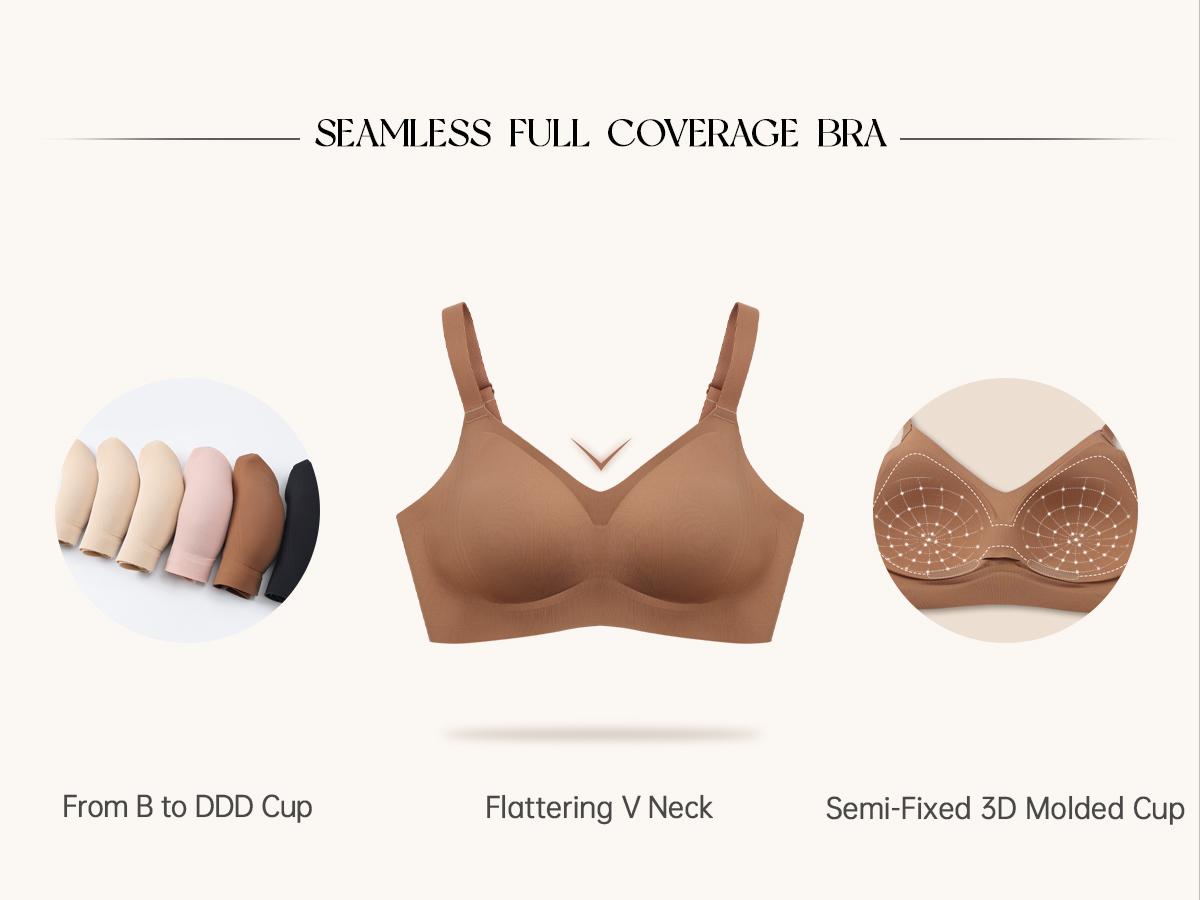 OEAK Women's Seamless Plus Bra Wireless Support Push Up Jelly Bra Comfort Full Coverage Plus Size Bras V Neck Sleep T-Shirt Everyday Bralettes