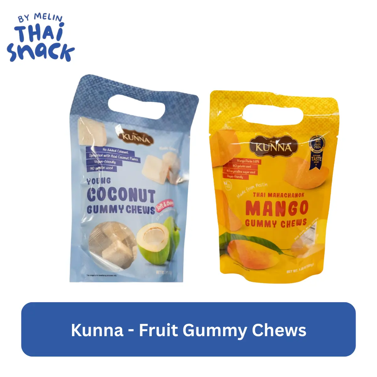 Kunna Mango Chewy Candy - Coconut-Based Gummy Pieces, Chewing & Bubble Gum Category Snack for Youth, Ambient Storage Friendly Anytime Treat