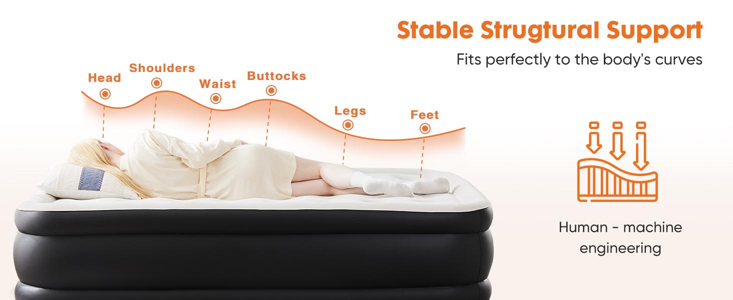 Inflatable Air Mattress with Built-in High-Capacity Pump, Double Height, Non-Slip Bottom, 660 lbs Weight Capacity, Portable Convenience for Home, Camping | Sports & Outdoor Camping Sleeping Gear
