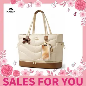 MATEIN Puffy Work Tote for Women with Built-In Lunch Compartment, Spacious Quilted Laptop Bag Featuring Cushioned 15.6-Inch Notebook Section, Office Shoulder Bag Including RFID-Blocking Pocket and Detachable Phone Holder