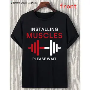 Classic Cotton Men’s Gym T-Shirt – Casual Wear with Humorous 'Installing Muscles’ Quote
