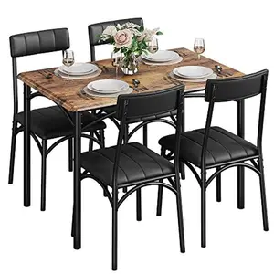 5-Piece Dining Table Set for 4, Rectangular Dining Room Table & 4 Upholstered Chairs, Small Space Kitchen Table, Easy Assembly, for Apartment, Home, Studio (Retro)