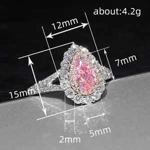Water droplet pink gemstone ring silver plated 18K group set women's wedding proposal cute style women's jewelry, J202