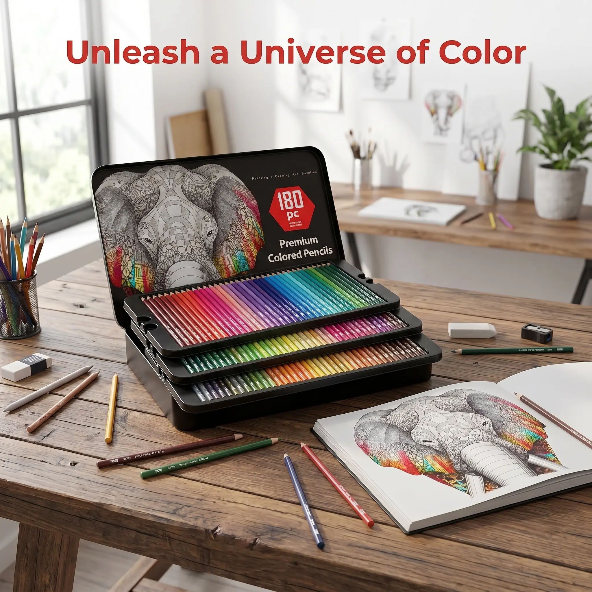 180-Piece Artist Quality Colored Pencil Set with 12 Metallic Pencils, Basswood 3.3mm Rich Pigment Soft Core, Great for Adult Coloring, Beautiful Tin Box - Ideal for Drawing Sketching Shading Blending