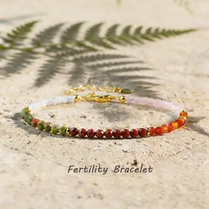 Fertility Bracelet -Carnelian Red Jasper Rose Quartz Unakite Bracelet Tiny Beads Crystal Healing Chakra Minimalist Bracelet Gift