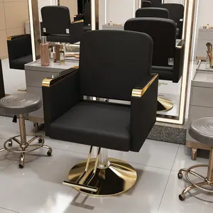 Hydraulic Salon Chair 360° Swivel - Professional Barber Stylist Chair with Pump, Non-Tilting Hairdressing Chair for Salon Tattoo Spa, Black Gold Stylist Equipment (Single Pack)