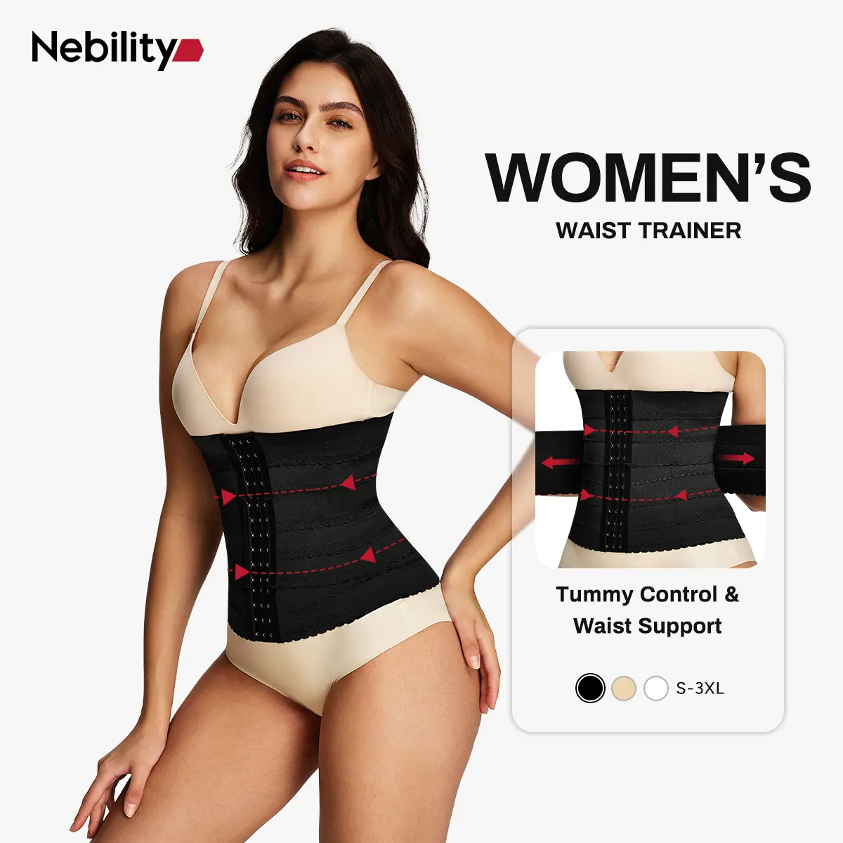 Nebility Women's Waist Cincher Belt - Waist Slimming Adjustable Tummy Control Body Shaper, High Elasticity Abdominal Binder, Waist Trainer Comfortable Basic  Womenswear Compression Minimalist #Back To School