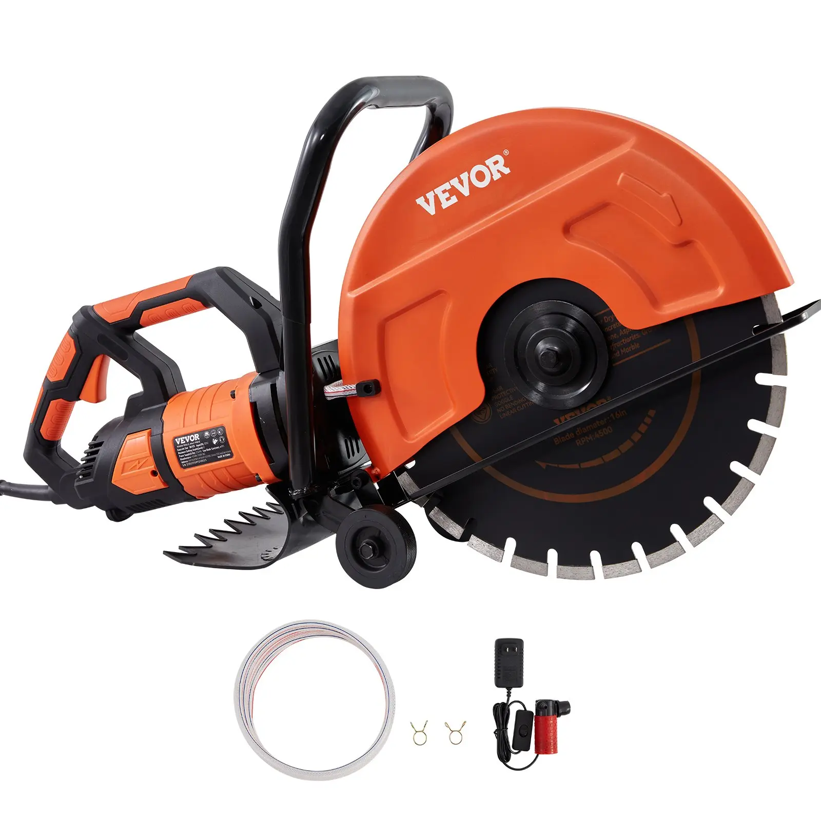 【Summerfinds】VEVOR 16 in Electric Concrete Masonry Saw, 3200 W 15 A Motor Circular Cutter with 6 in Max Adjustable Depth, Water Line, Pump, Blade, Double Switch Design, Wheeled Base, Overload Protection, Ergonomic Handle for Stone/Brick Construction
