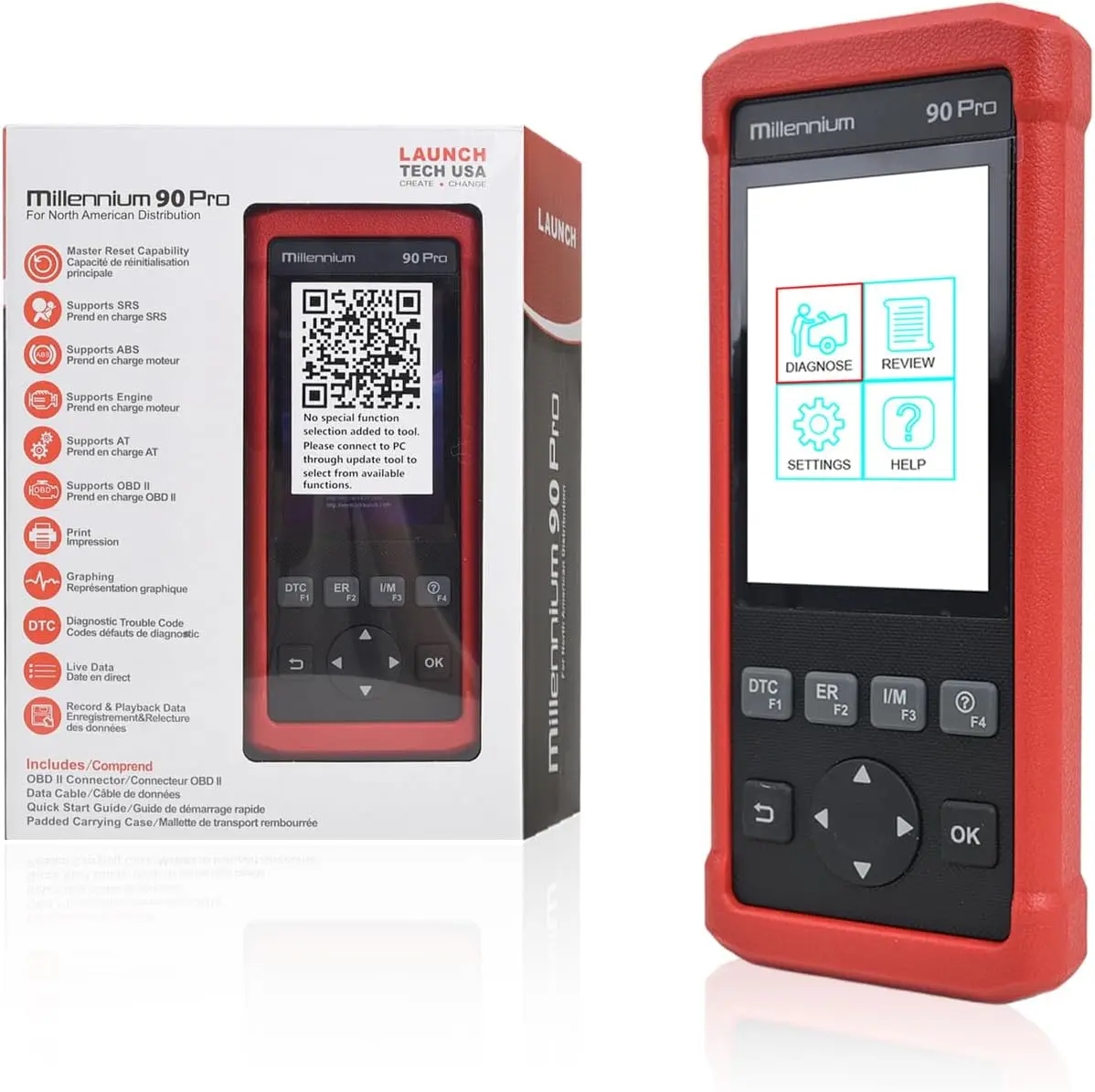 OBD2 Scanner LAUNCH Millennium 90 Pro Car Scanner, Full OBD2 Code Reader, Diagnostic Scan Tool for ABS SRS at Engine, with Oil EPB BMS ABS Bleeding SAS Reset Service Functions, Lifetime Free Update