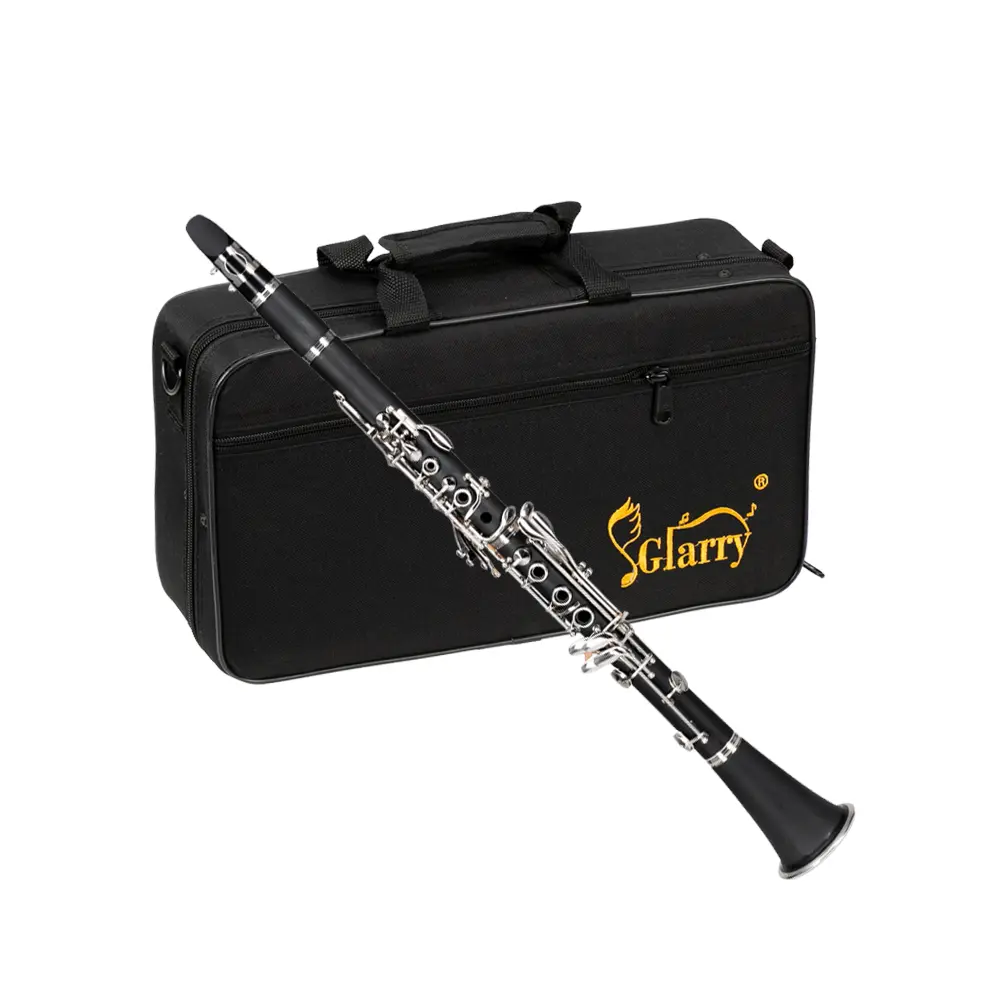17-Key Flat B Wooden Clarinet Kit, Nickel-Plated Woodwind Instrument Set for Beginners with 2 Mouthpieces, Connector, Tuning Rod, Tiny Cork Grease, C Flute – Festival, Birthday Gift